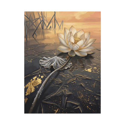 Kintsugi Lotus Flower in Golden Hour | Gold Vein Canvas Art