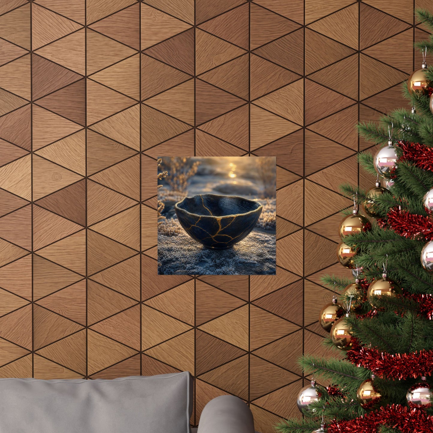 Kintsugi Ceramic Bowl in Golden Hour | Gold Repair Wall Art Print