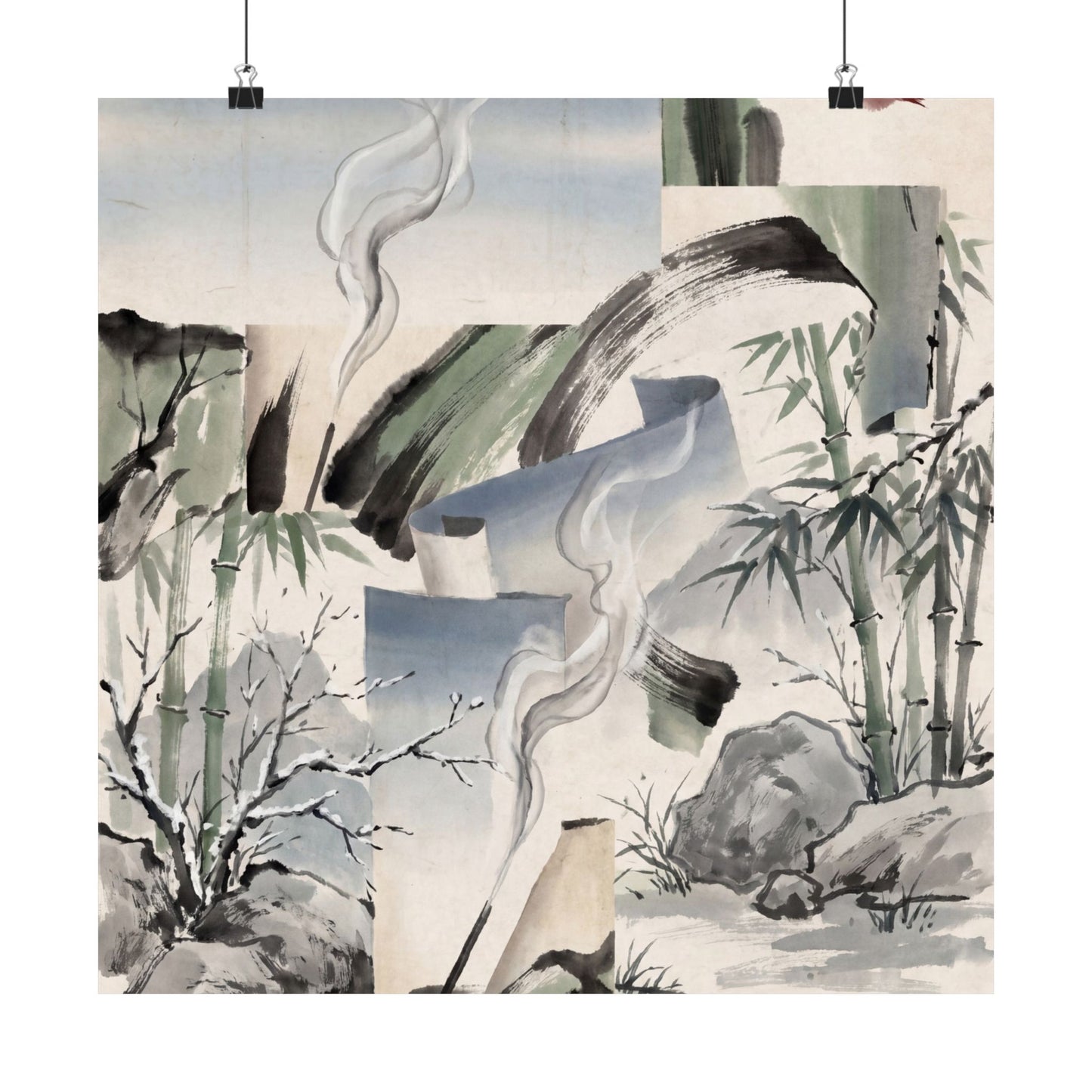 Serene Incense Smoke Wall Art Print - Sumi E Zen