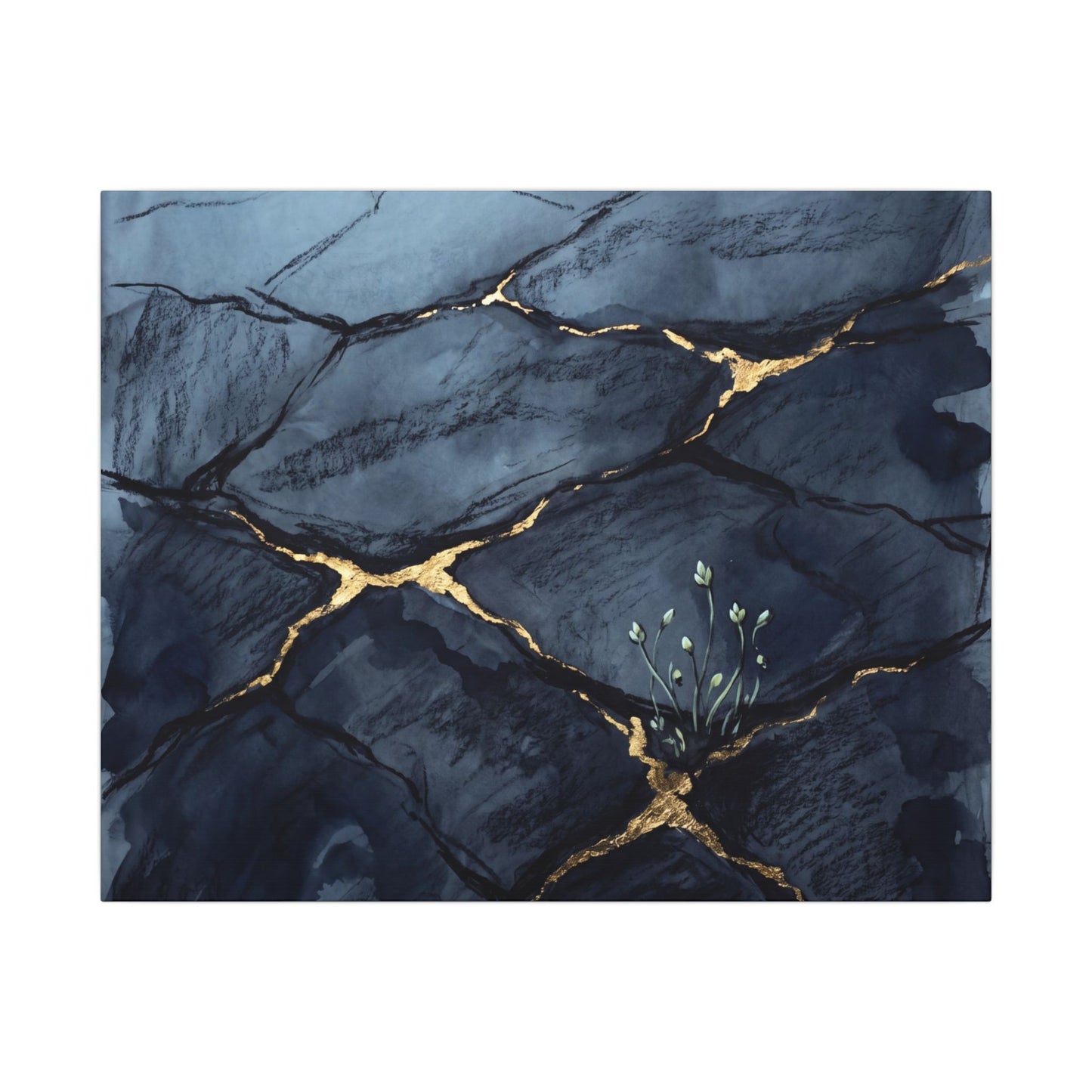 Mono No Aware Cracked Earth Canvas Art - Dark Japandi Charcoal Ink Art Print