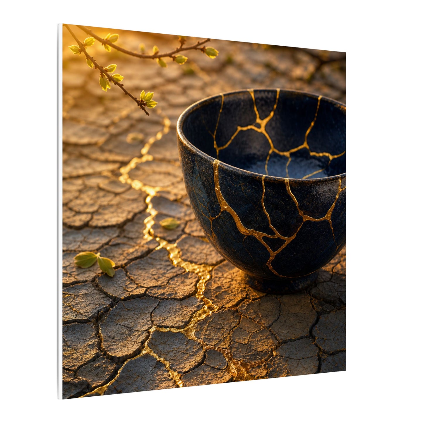 Golden Hour Cracked Earth Canvas Art - Kintsugi Fukinsei