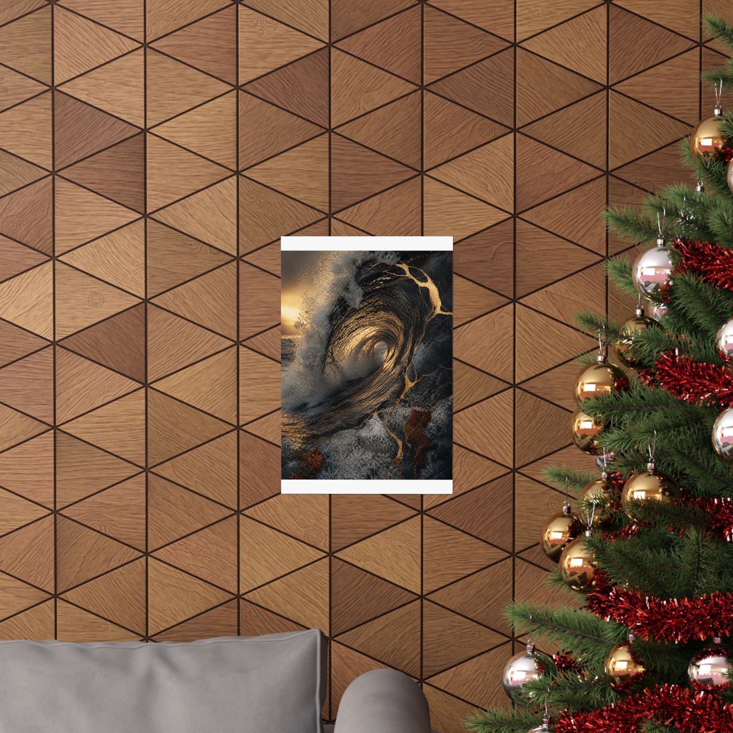Healing Ocean Wave Wall Art Print - Gold Vein Kintsugi