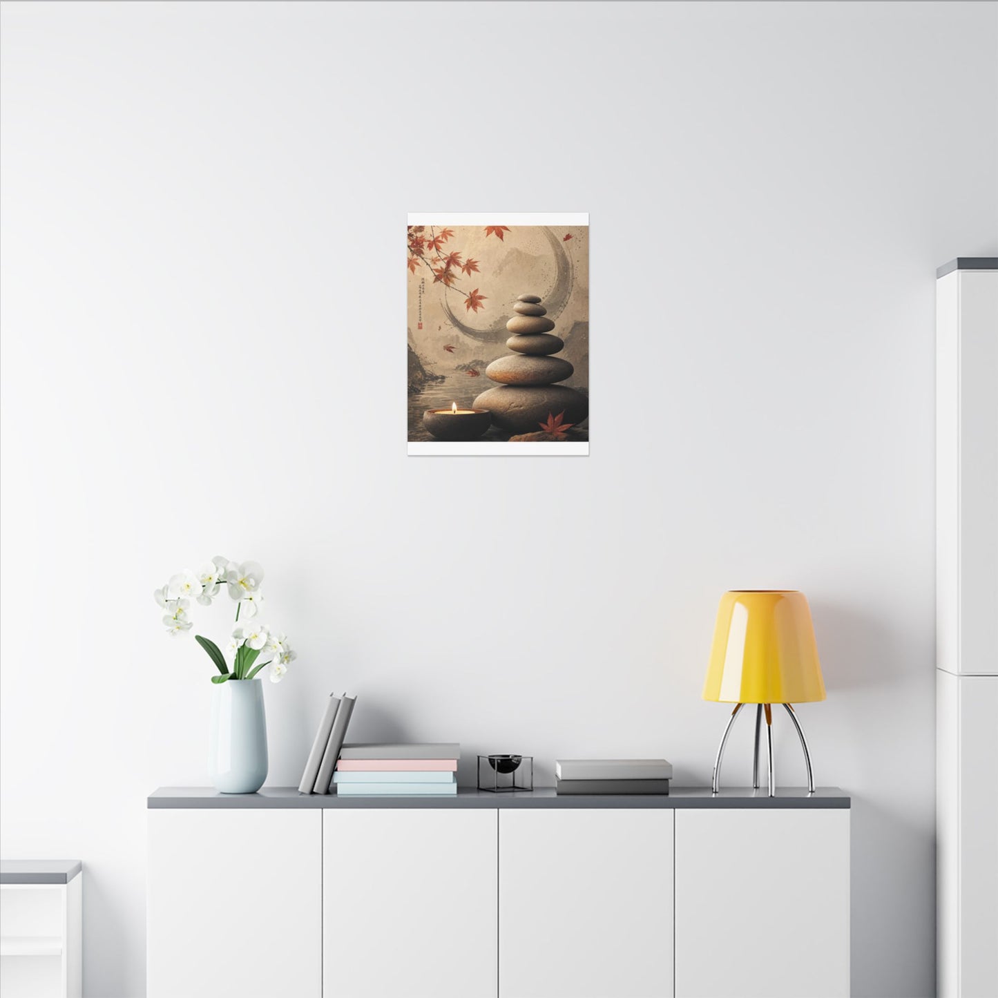 Japandi River Stones in Candlelight | Japanese Pattern Canvas Art