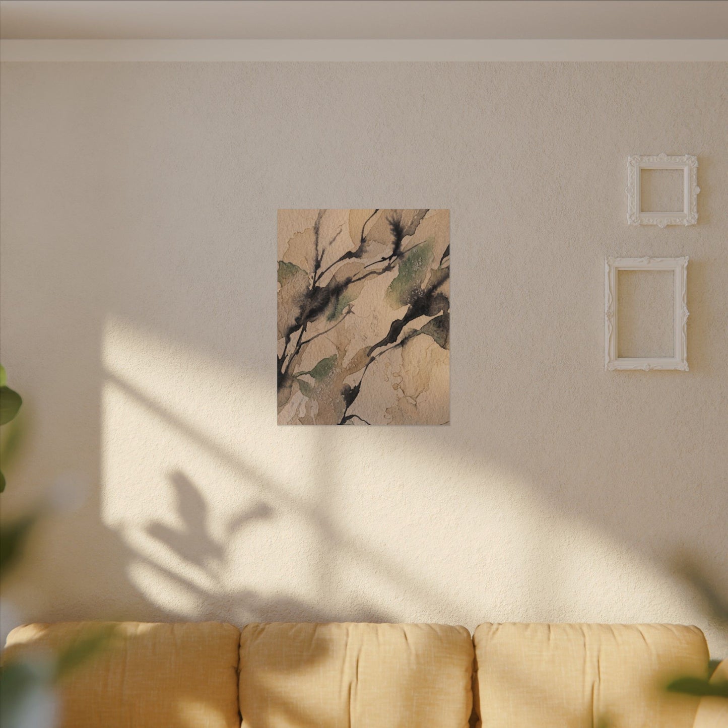 Japandi Shadow Play in Golden Hour | Watercolor Canvas Art