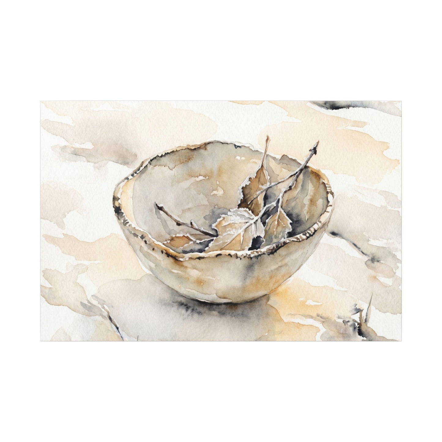 Ceramic Bowl Canvas Art | Winter Japandi Watercolor Art