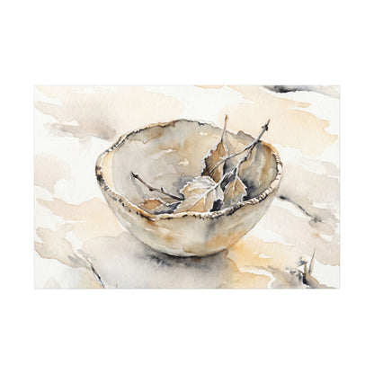 Ceramic Bowl Canvas Art | Winter Japandi Watercolor Art