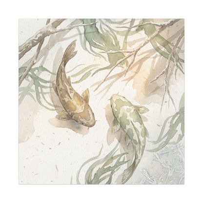 Koi Pond Canvas Art | Winter Japandi Watercolor Art
