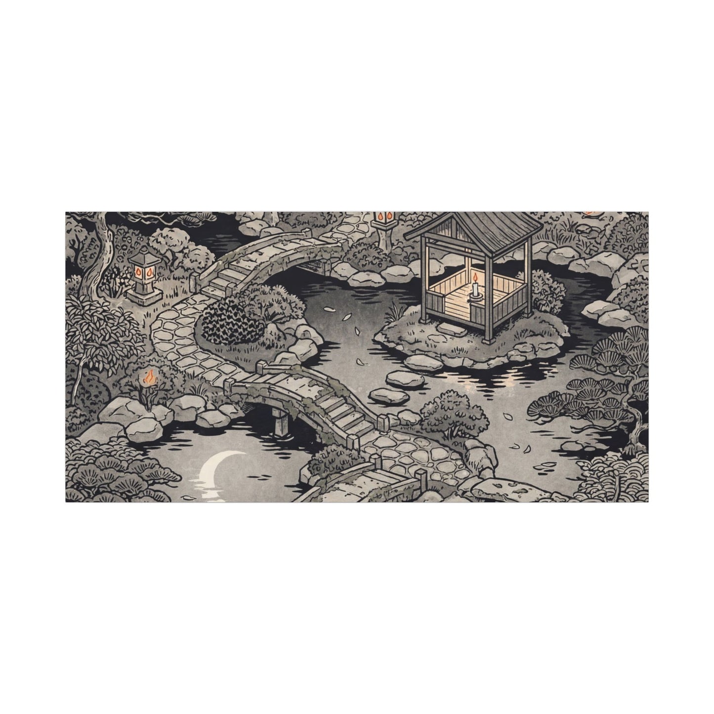 Moonlit Garden Ukiyo E Inspired Canvas Art | Serene Zen Art