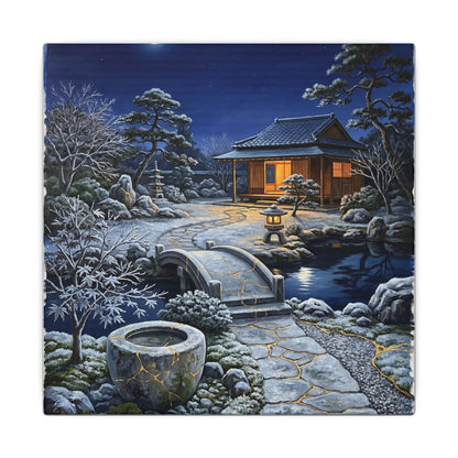Moonlit Garden Winter Canvas Art | Kintsugi Artful Design