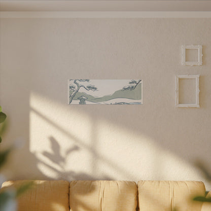 Japandi Moonlit Garden in Moonlight | Minimal Line Canvas Art