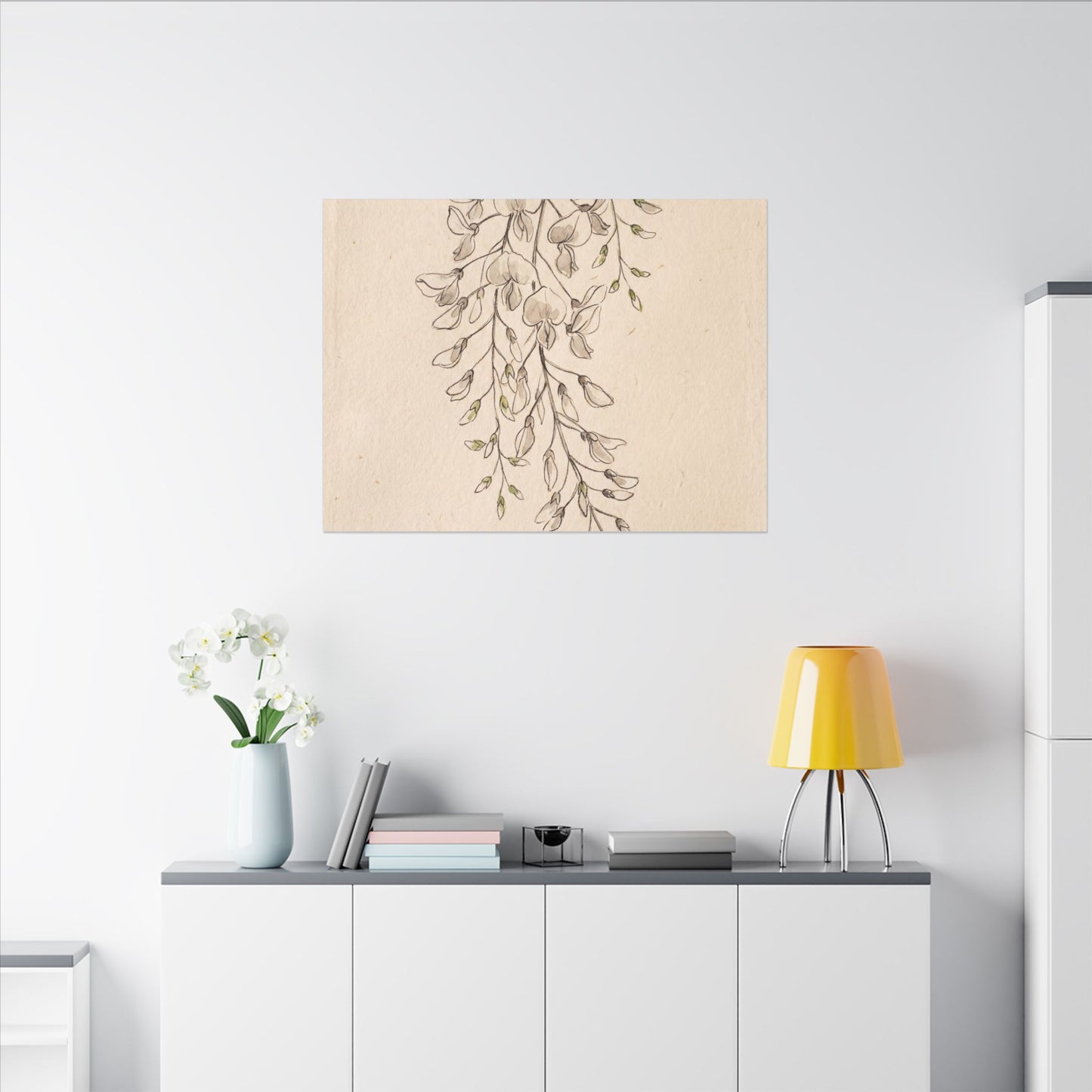 Japandi Wisteria in Golden Hour | Minimal Line Canvas Art