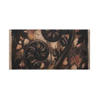 Mono No Aware Fern Unfurling Canvas Art - Dark Japandi Charcoal Ink