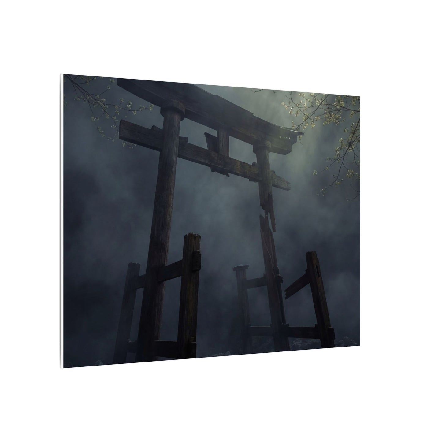 Dark Japandi Torii Gate in Dappled | Moody Minimal Canvas Art