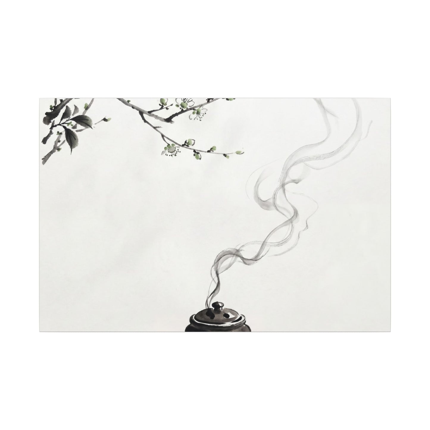 Calm Incense Smoke Canvas Art - Sumi E Zen
