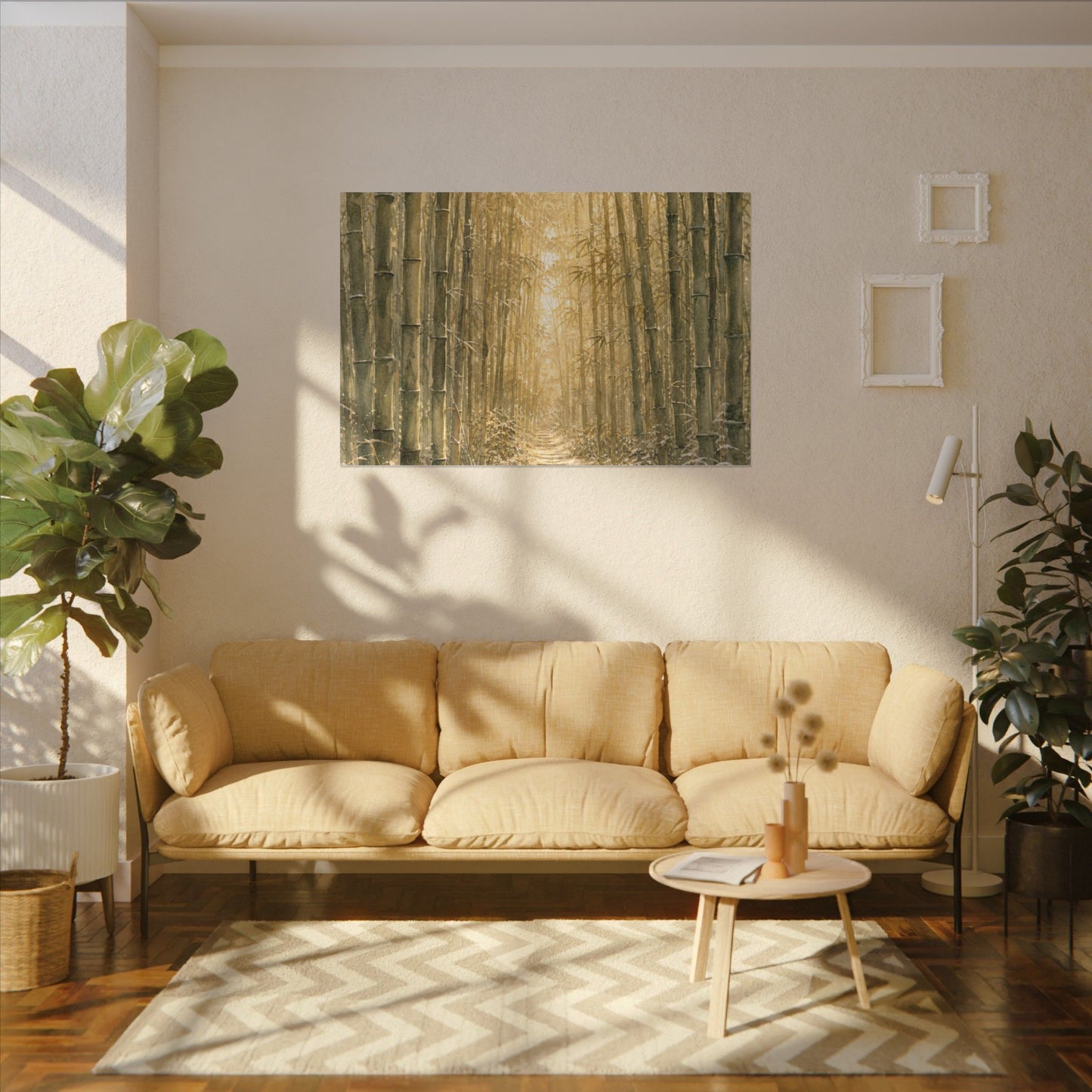 Bamboo Grove Winter Canvas Art | Japandi Elegant Design
