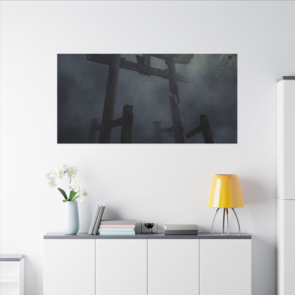 Dark Japandi Torii Gate in Dappled | Moody Minimal Canvas Art