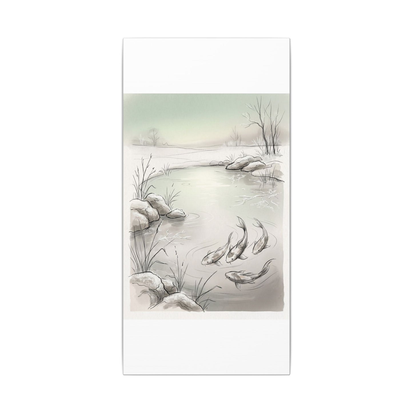 Koi Pond Minimal Line Canvas Art | Cozy Japandi Art