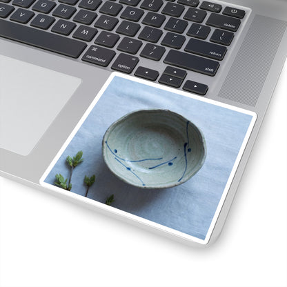 Japandi Ceramic Bowl in Moonlight | Minimal Line Sticker Art Print