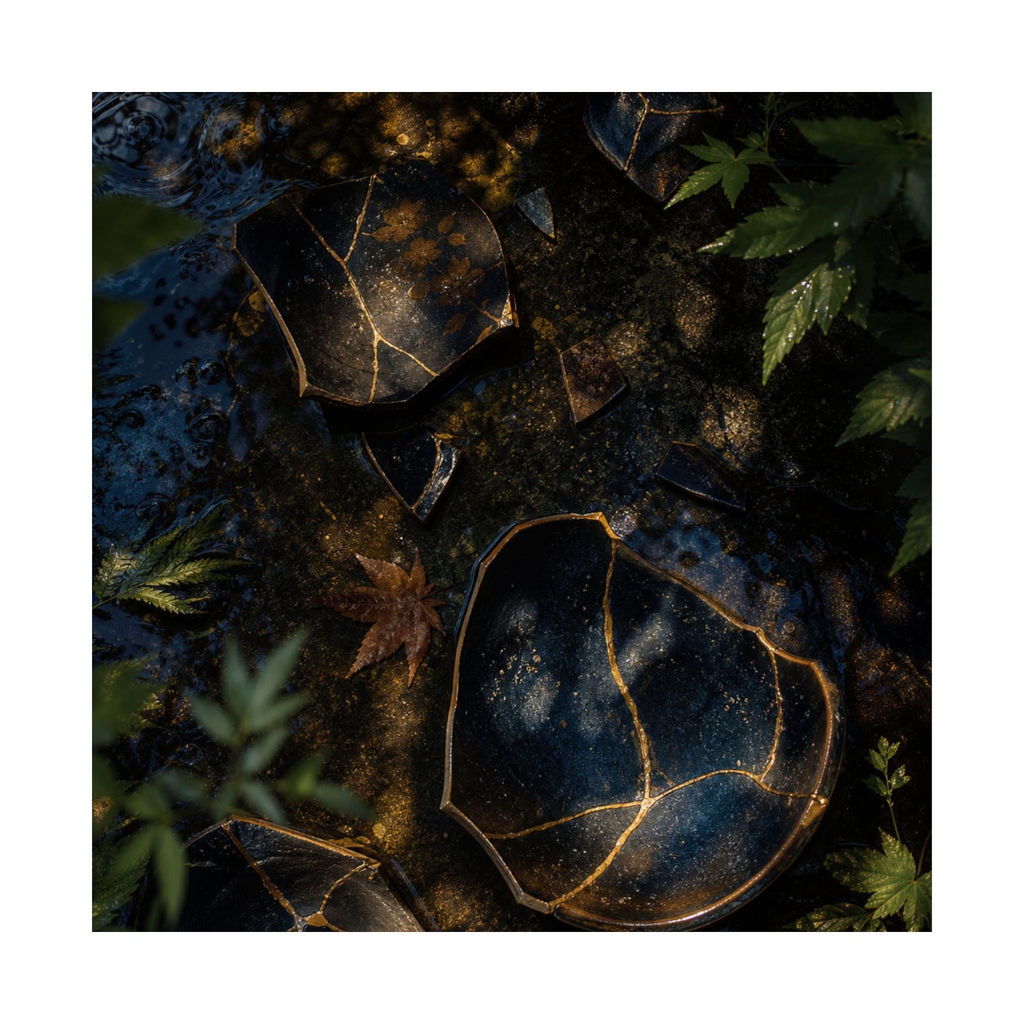 Broken Pottery Wall Art Print | Summer Dark Japandi Shadow Zen Art