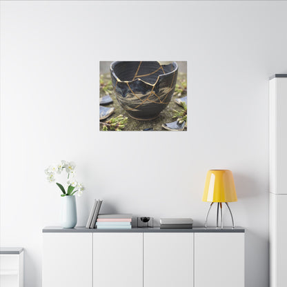 Datsuzoku Ceramic Bowl Canvas Art - Kintsugi Gold Repair