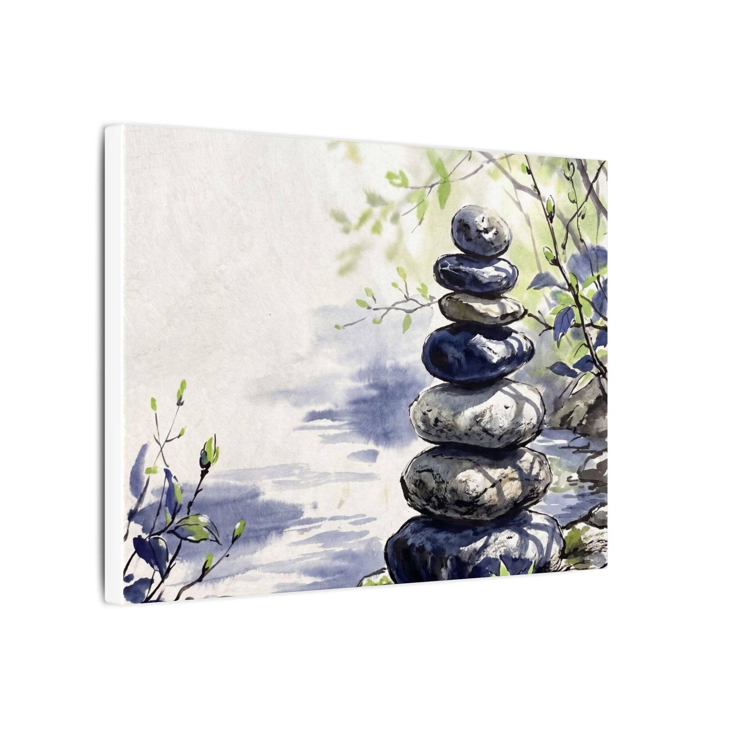 River Stones Sumi E Canvas Art | Serene Zen Art