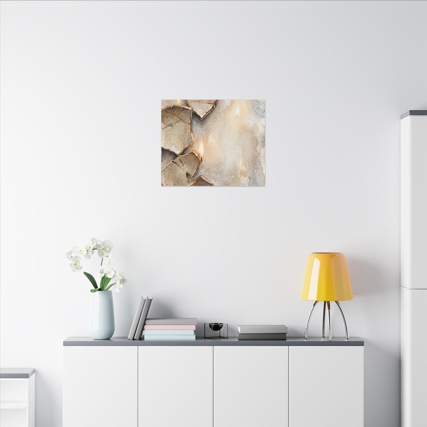 Broken Pottery Winter Canvas Art | Japandi Warm Design