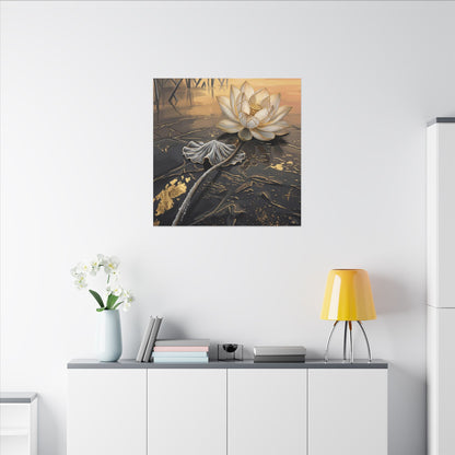 Kintsugi Lotus Flower in Golden Hour | Gold Vein Canvas Art