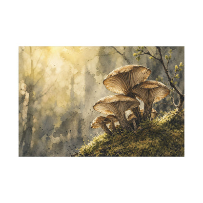 Wild Mushrooms Canvas Art | Spring Japandi Watercolor Art