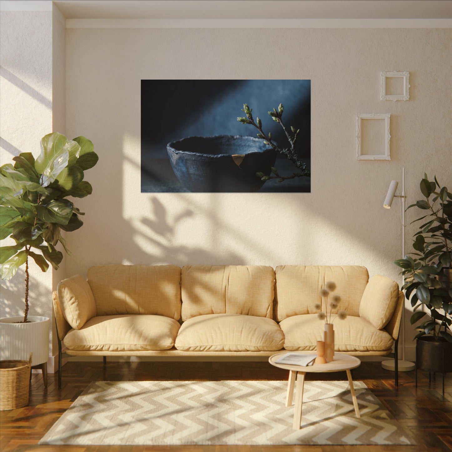 Ceramic Bowl Shadow Zen Canvas Art | Sophisticated Dark Japandi Art