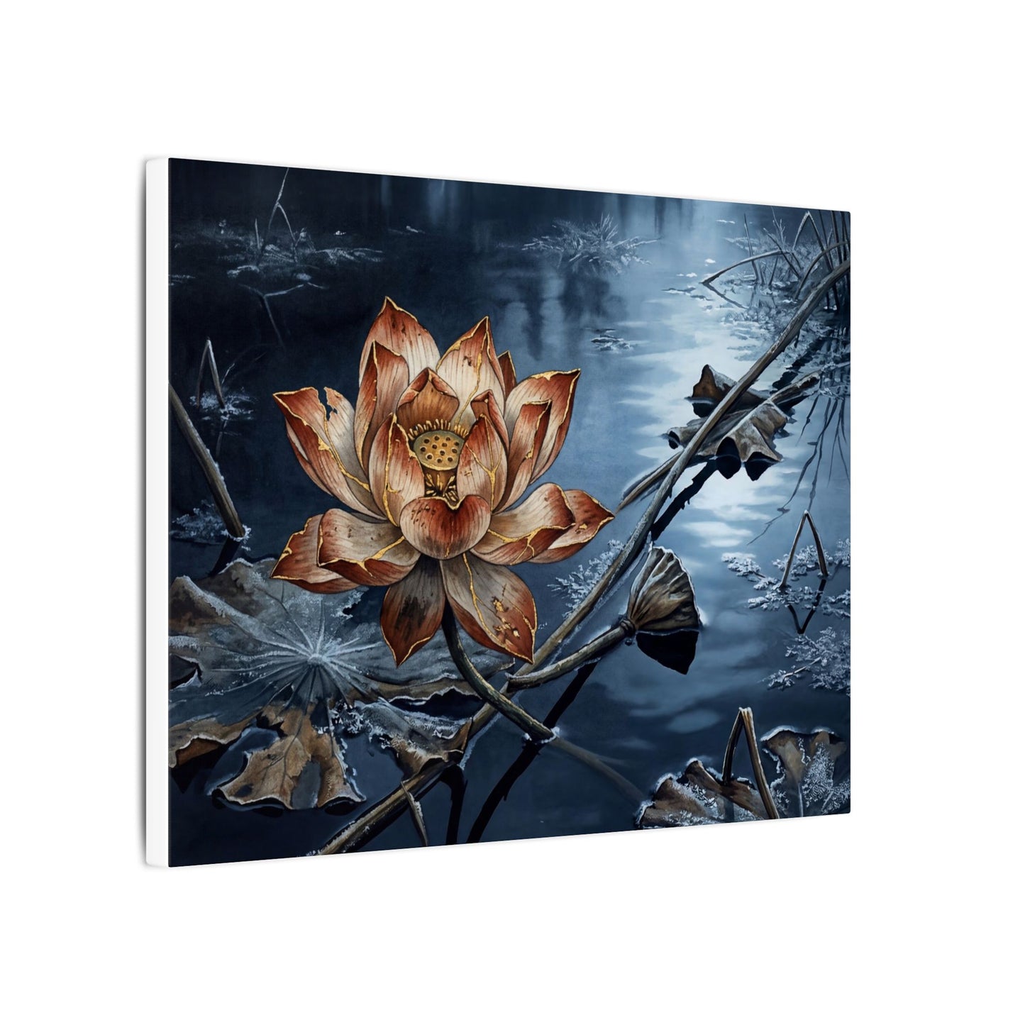 Winter Lotus Flower Broken Beauty Canvas Art | Healing Decor