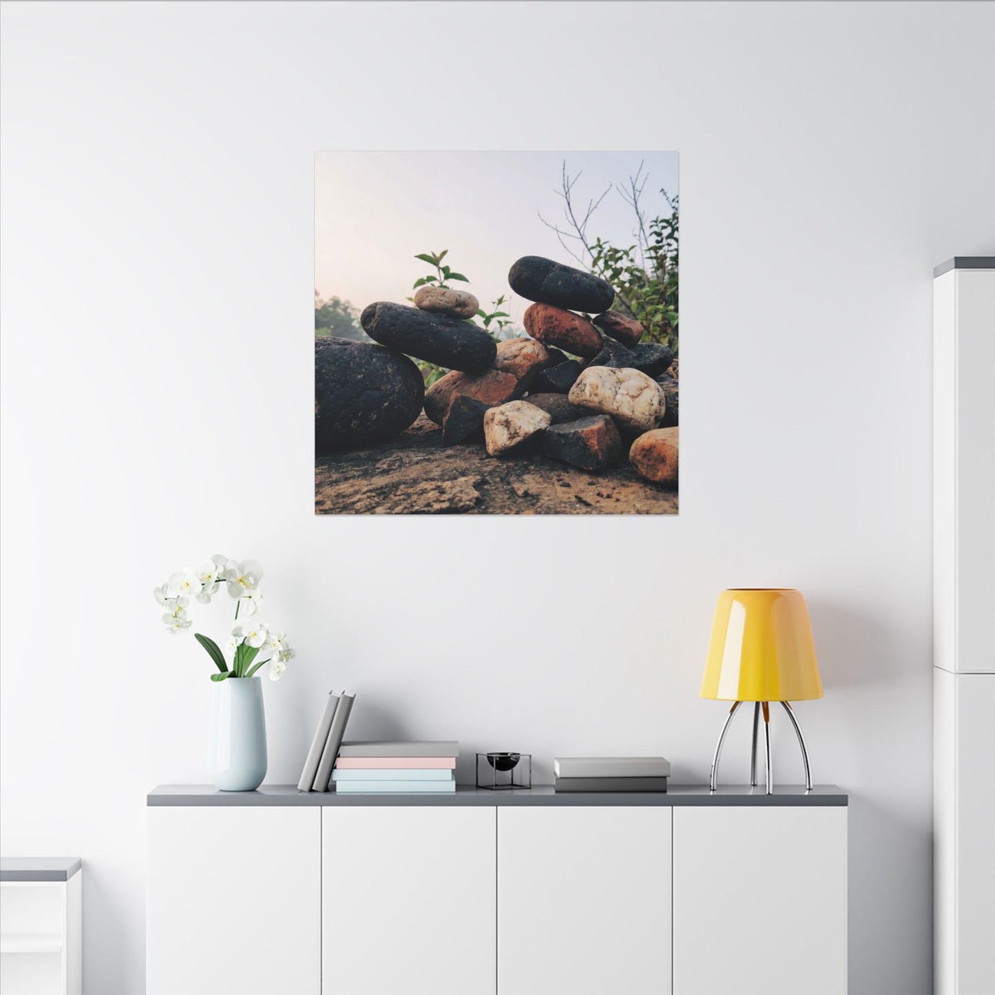 River Stones Canvas Art | Spring Kintsugi Broken Beauty Art