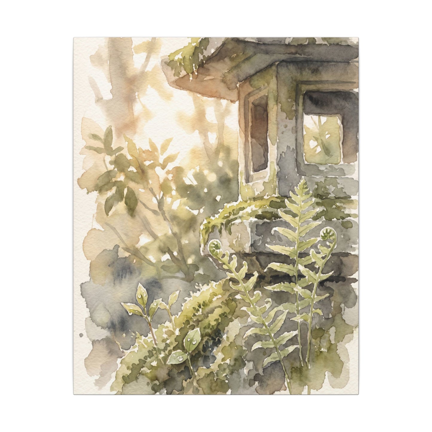 Earthy Stone Lantern Canvas Art - Watercolor Japandi