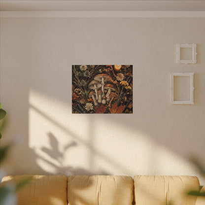 Autumn Dried Flowers Mushroom Illustration Canvas Art | Earthy Decor