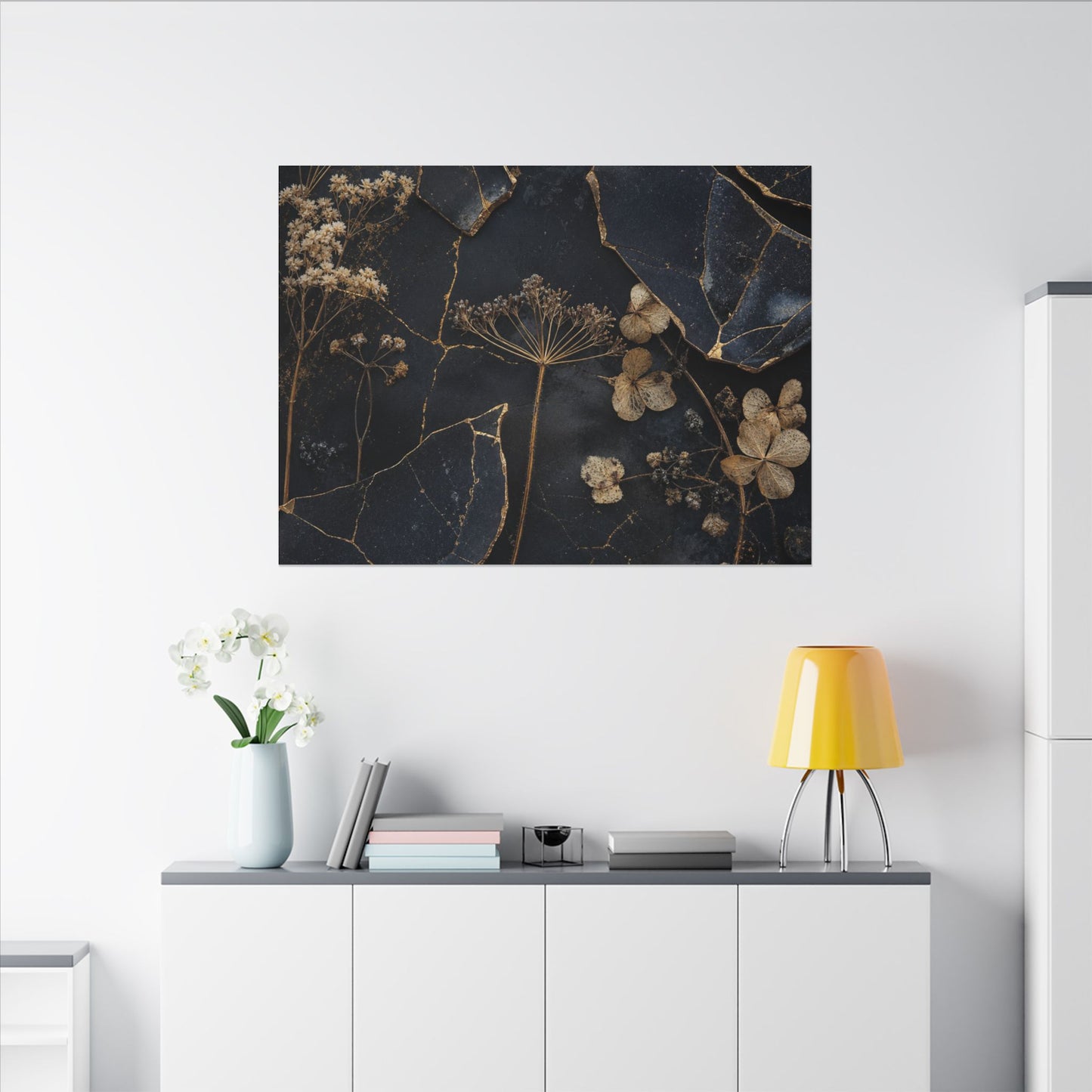 Philosophical Dried Flowers Canvas Art - Broken Beauty Kintsugi