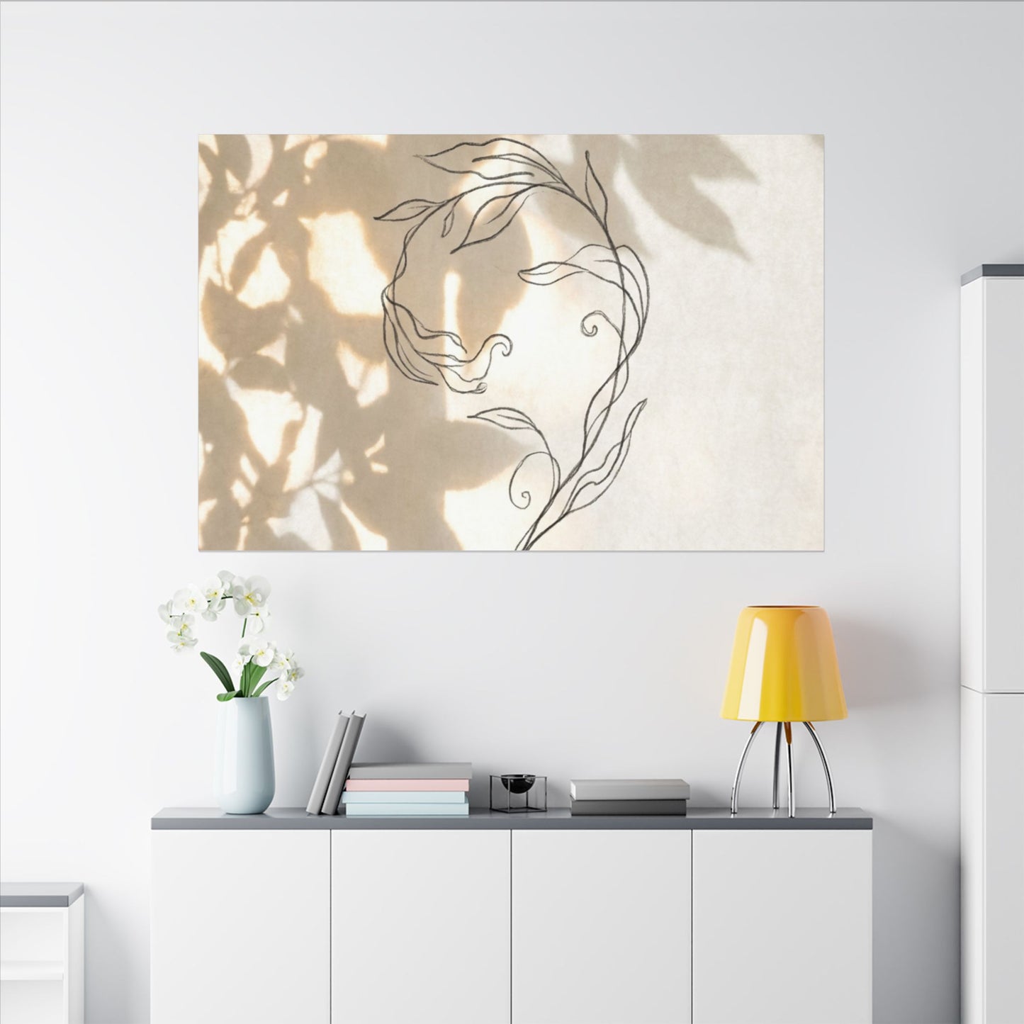 Warm Shoji Screen Canvas Art - Minimal Line Japandi