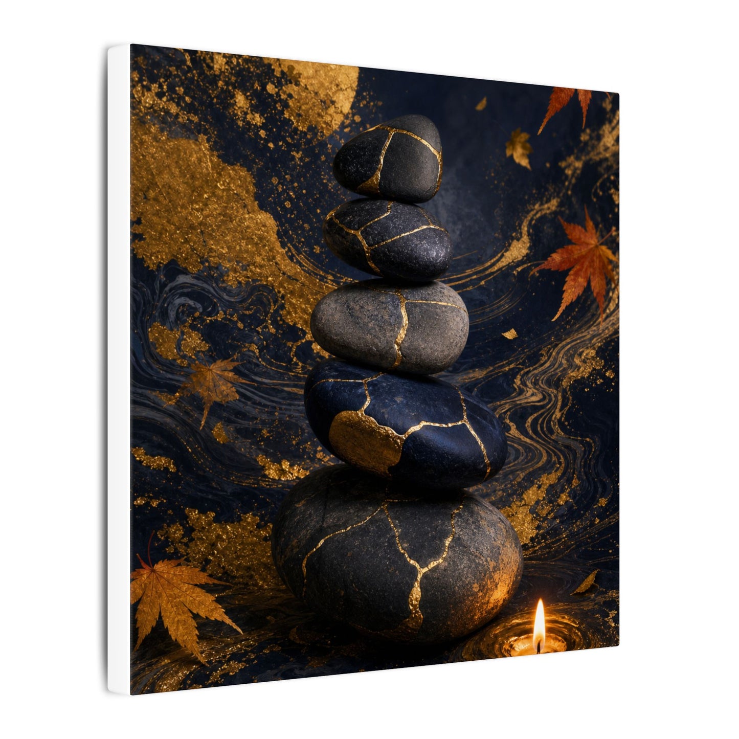 River Stones Autumn Canvas Art | Kintsugi Artful Design