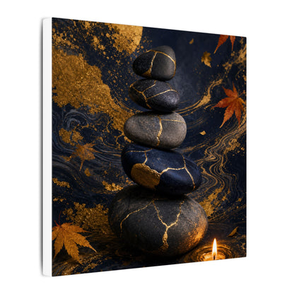 River Stones Autumn Canvas Art | Kintsugi Artful Design