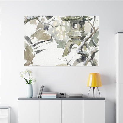 Elegant Stone Lantern Canvas Art - Watercolor Japandi