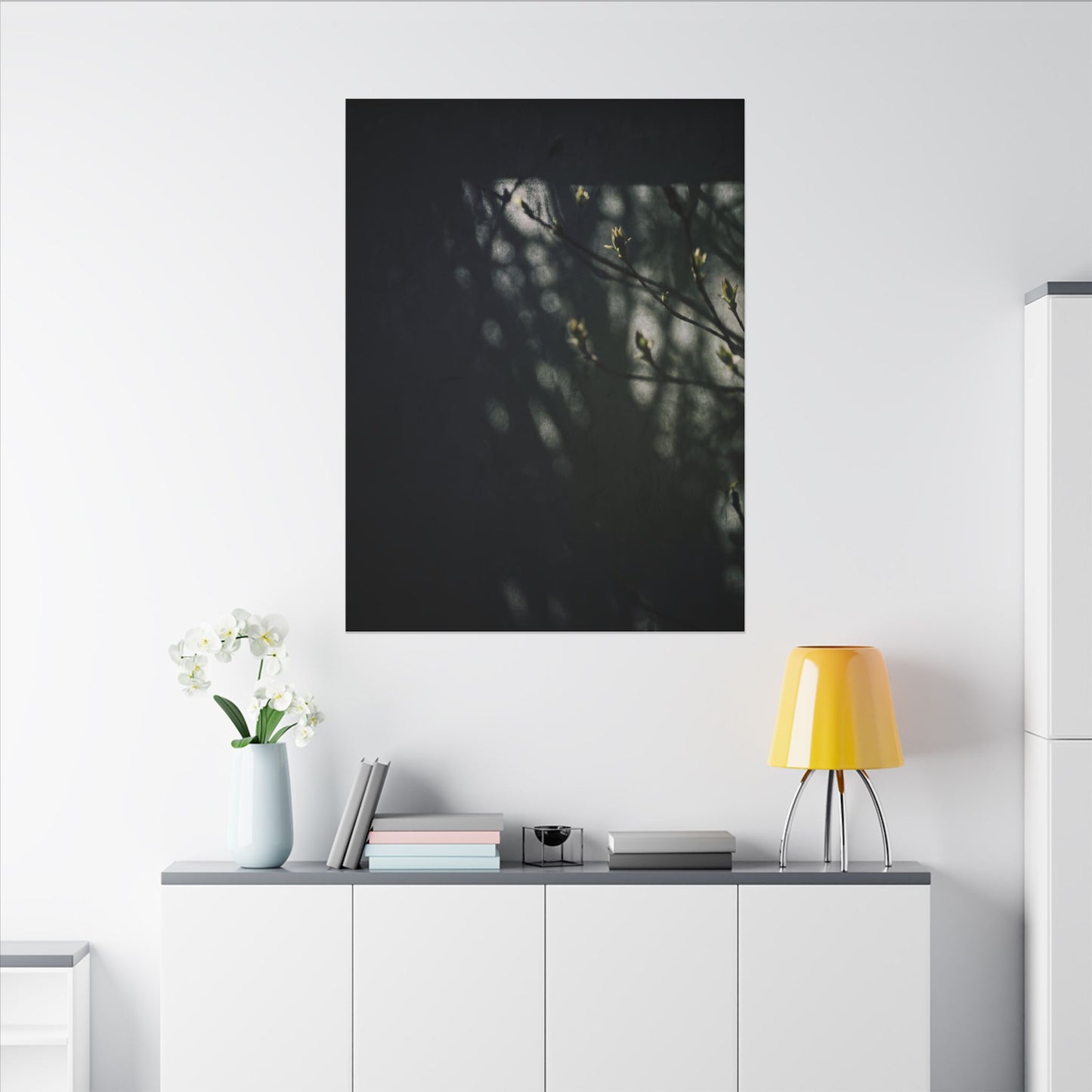 Dark Japandi Shoji Screen in Dappled | Moody Minimal Canvas Art