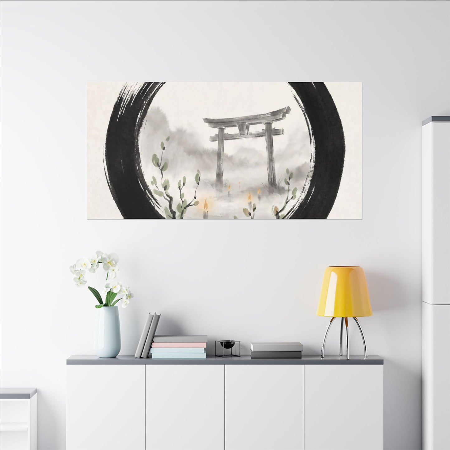 Spring Torii Gate Enso Canvas Art | Tranquil Decor