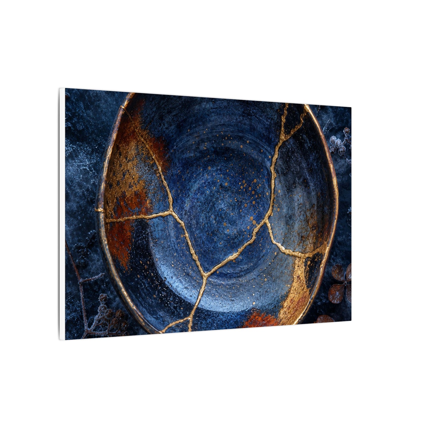 Kintsugi Ceramic Bowl in Moonlight | Crackle Gold Canvas Art
