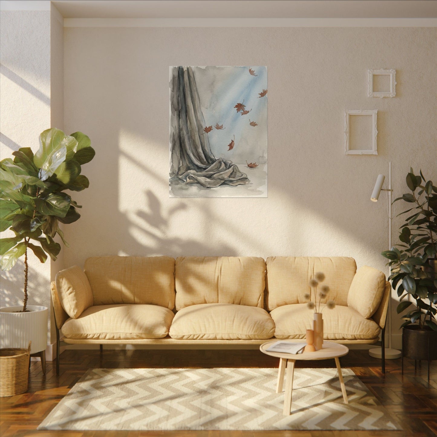Ma Silk Drape Canvas Art - Japandi Watercolor
