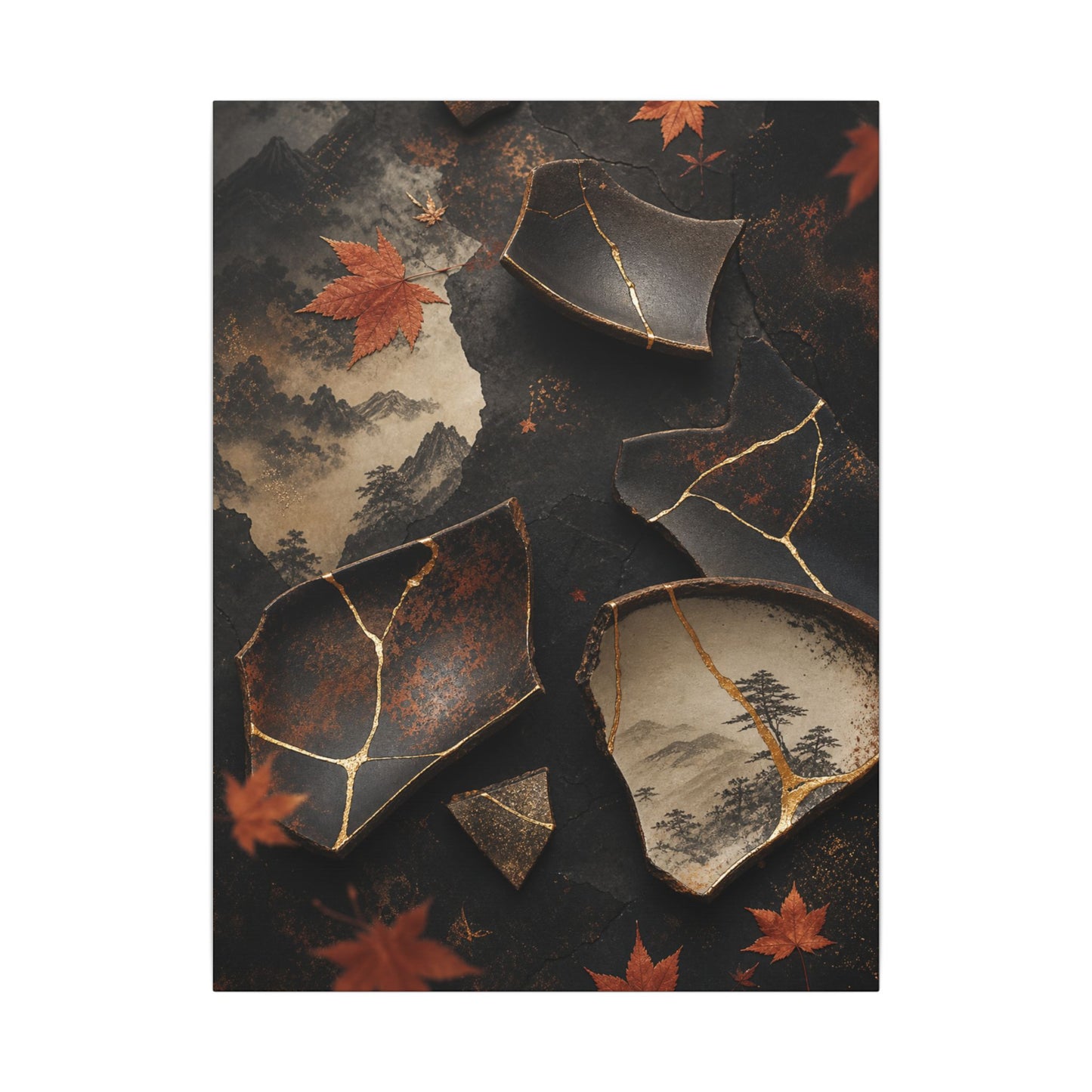 Broken Pottery Gold Vein Canvas Art | Philosophical Kintsugi Art