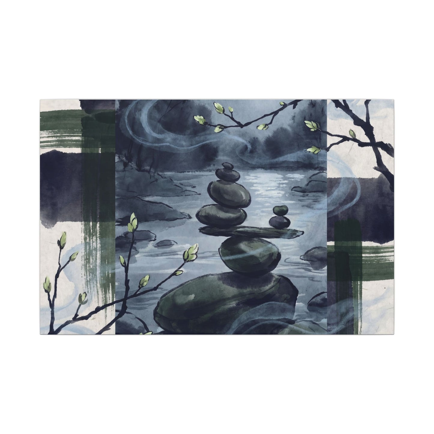 Moonlight River Stones Canvas Art - Zen Shibui