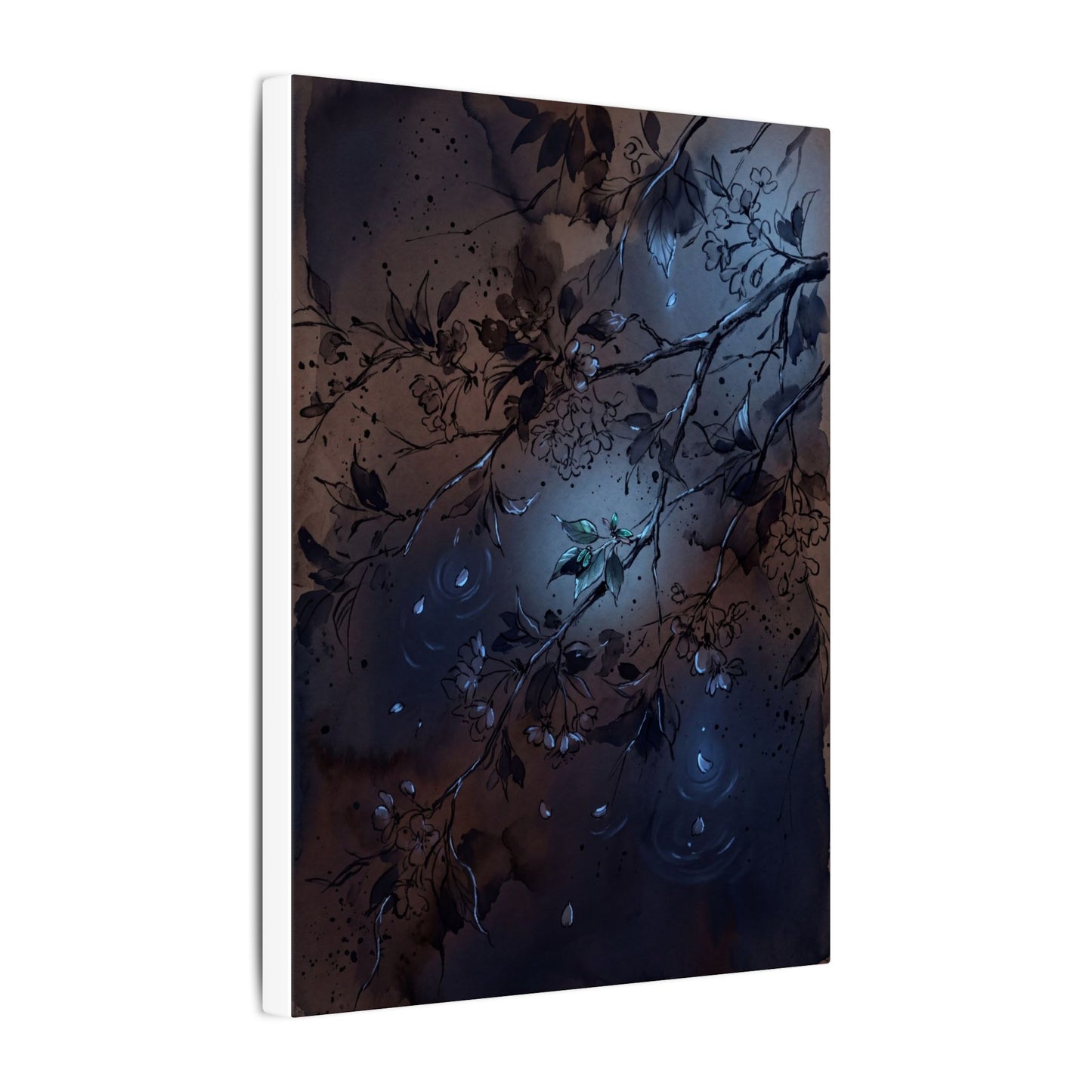 Bold Cherry Blossom Canvas Art - Charcoal Ink Dark Japandi