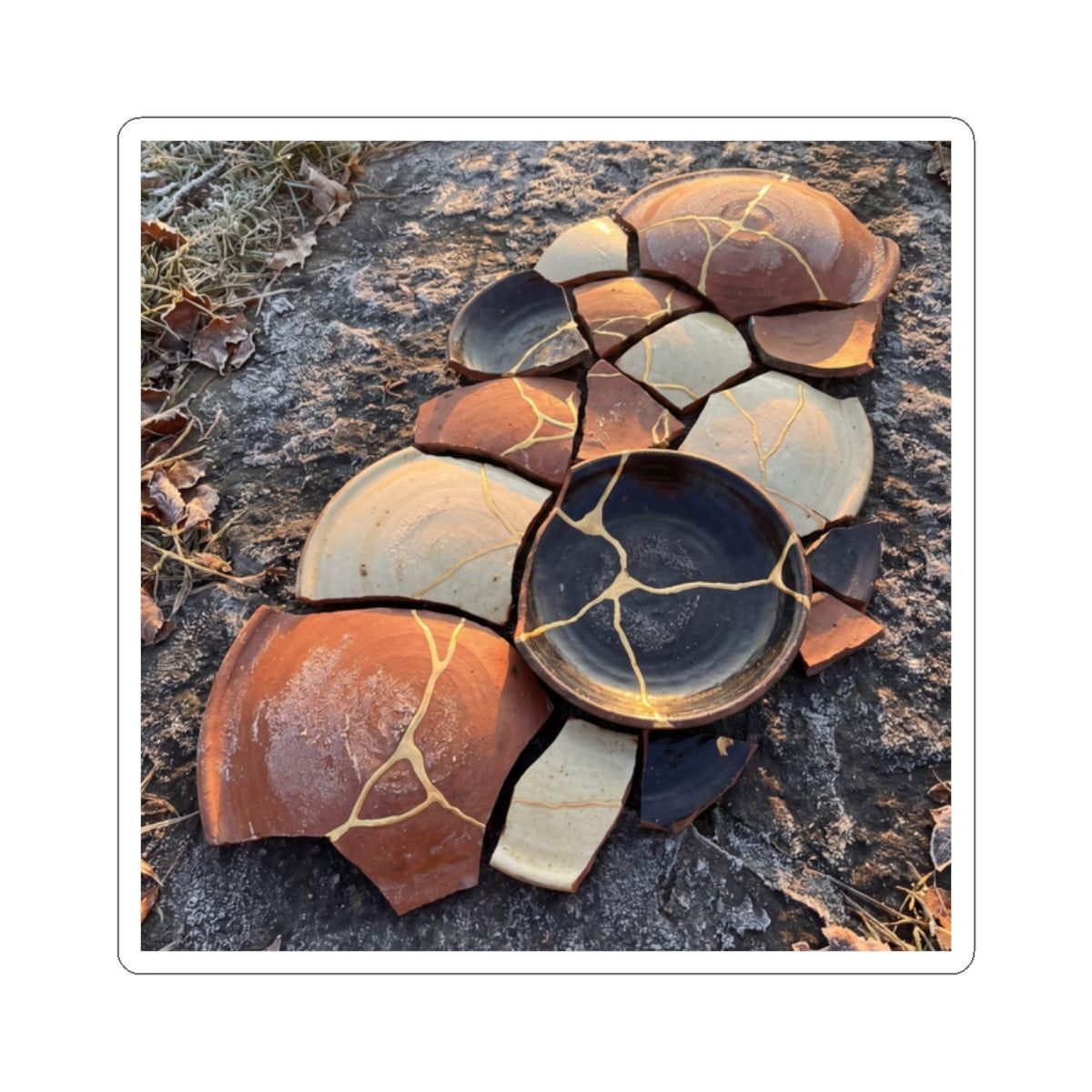 Golden Hour Broken Pottery Sticker - Kintsugi Fukinsei Art Print
