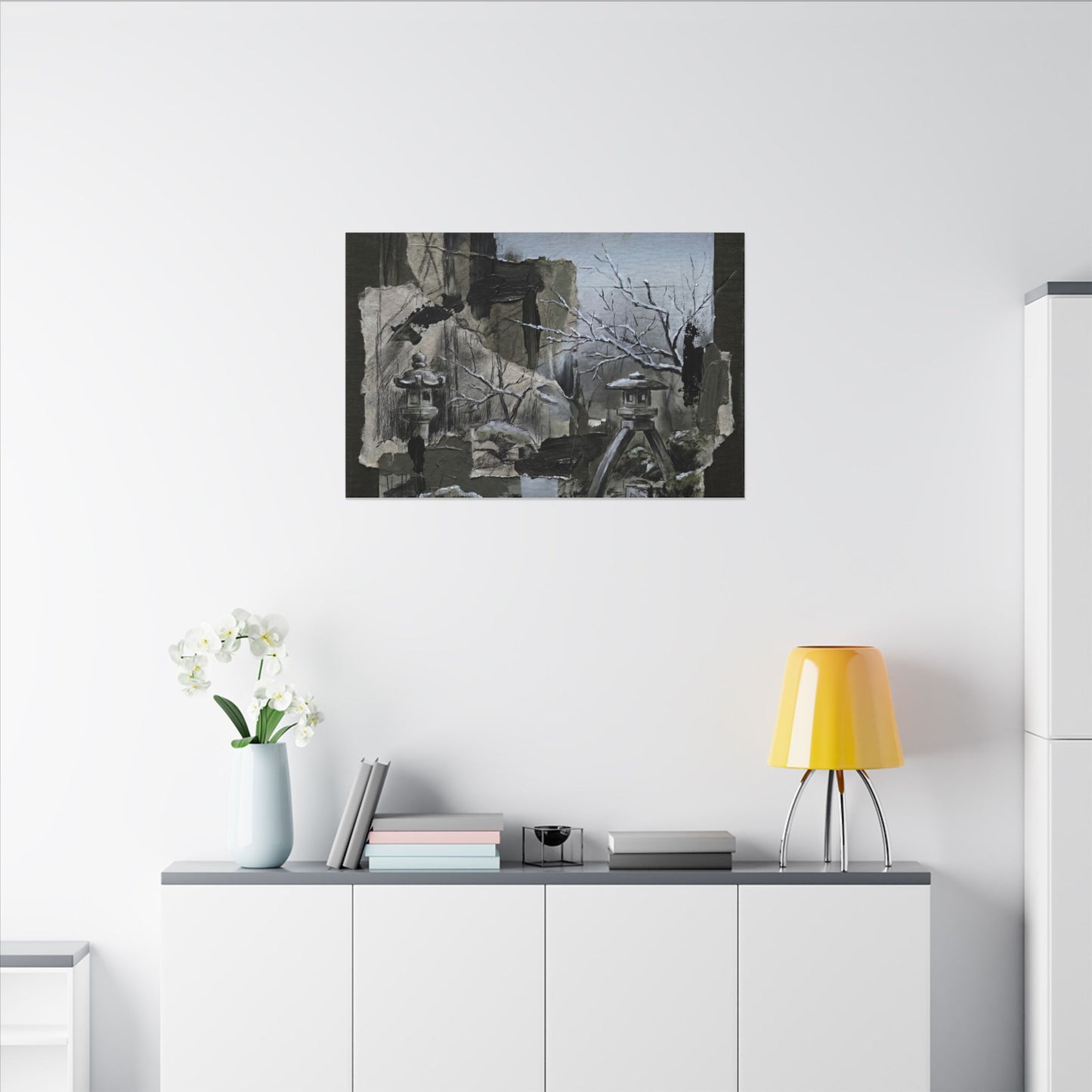 Winter Moonlit Garden Dark Texture Canvas Art | Moody Decor