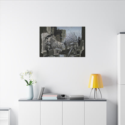 Winter Moonlit Garden Dark Texture Canvas Art | Moody Decor