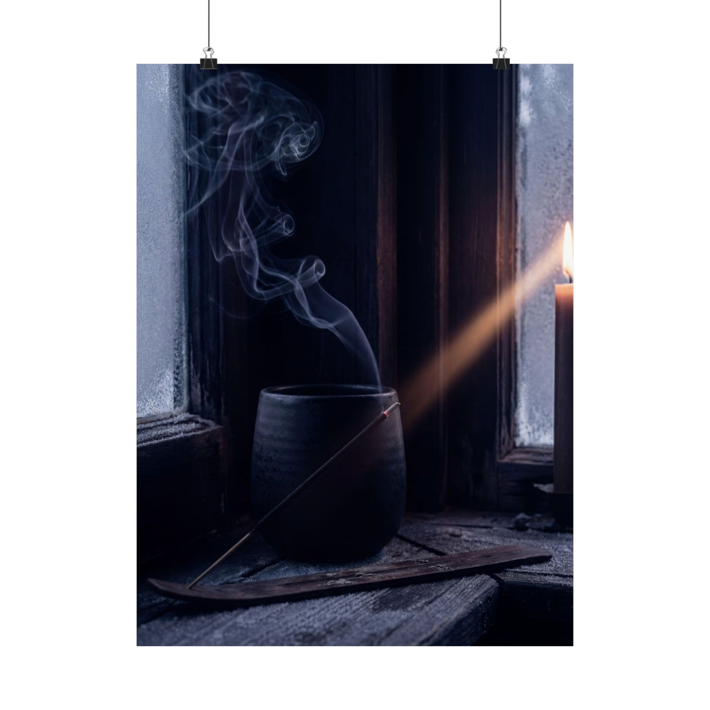 Dark Japandi Incense Smoke in Candlelight | Moody Minimal Wall Art Print Art Print
