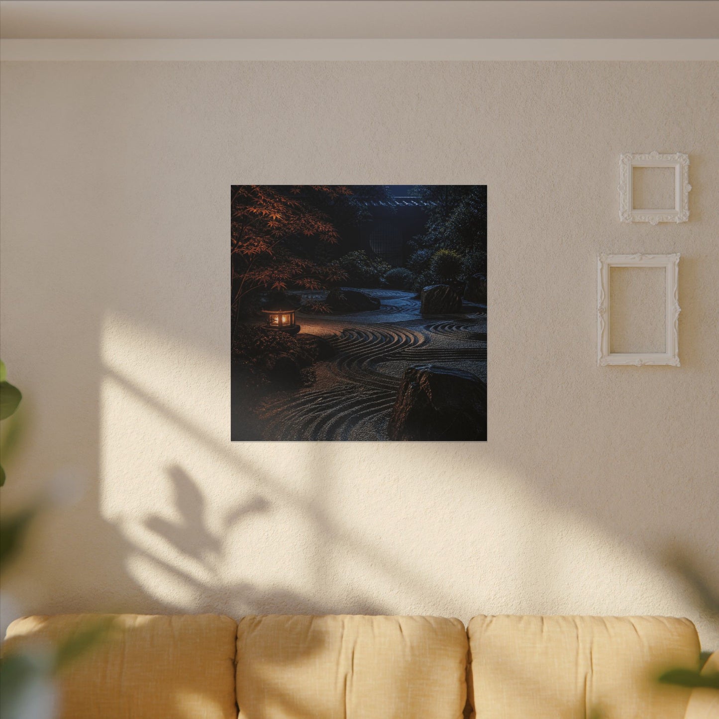 Summer Rock Garden Shadow Zen Canvas Art | Moody Decor